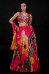 Pink Silk Floral Digital Print Lehenga